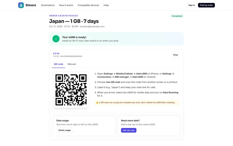 QR code and install steps after payment